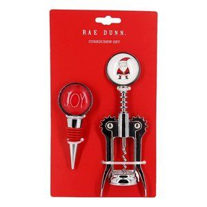 Rae Dunn Corkscrew Set Joy Wine Stopper and Santa Bottle Opener new Red Xmas
